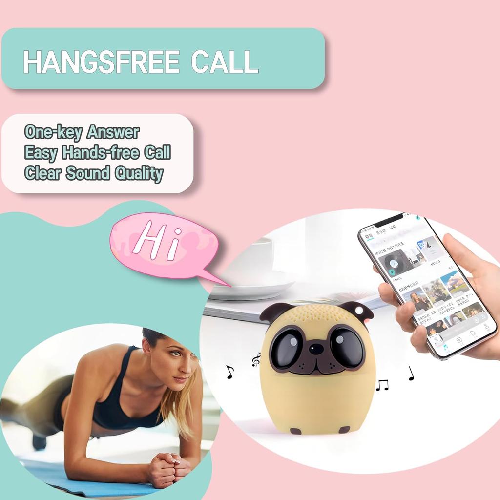 1.77 Inch Portable Mini Bluetooth Speaker Wireless with Lanyard, Cute Dog Style Bluetooth 5.0 for Phone PC Android Home Indoor Outdoor
