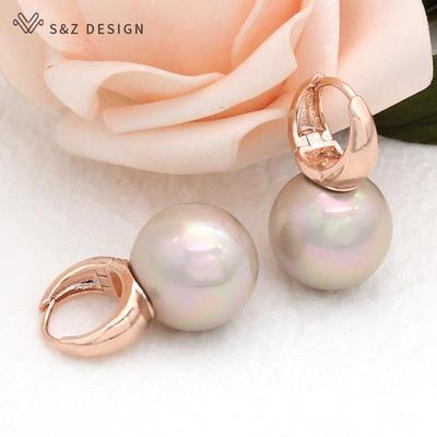 Fashion Fine Elegant Round Simulated-pearl Drop Earrings Rose Gold Color Eardrop For Women Wedding Jewelry Temperament Gift