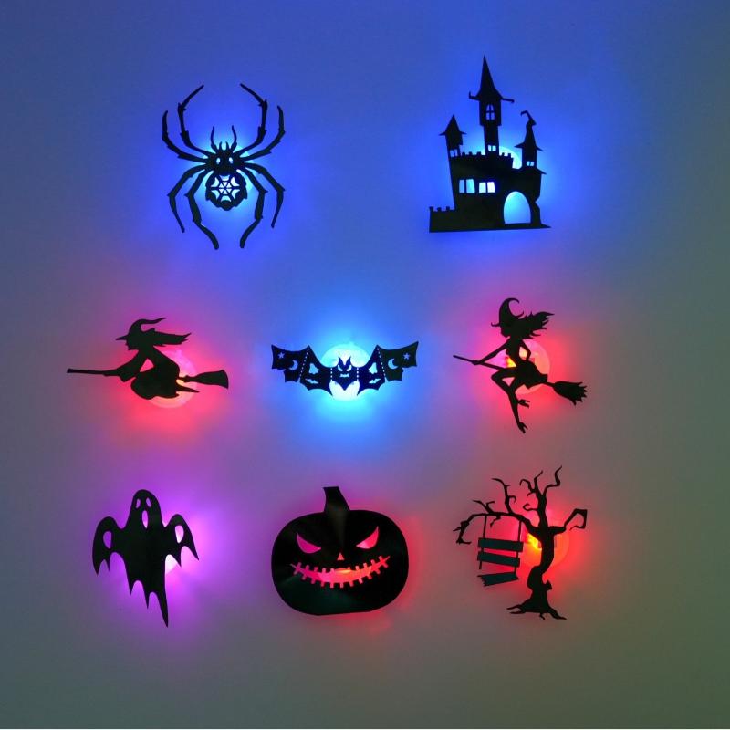8/30Pcs/Set Led Halloween Wall Sticker 3D Hollow Night Light Bat Pumpkin, Spider Witch Castle Ghost Party Wall Decoration