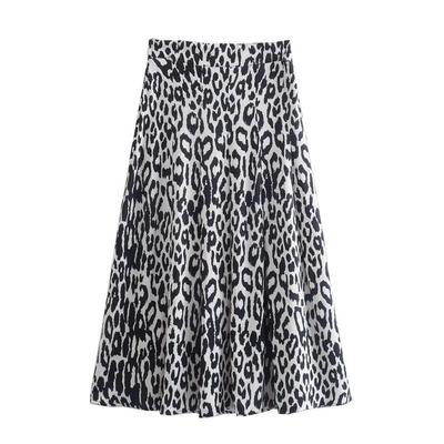 Γυναικείες ψηλόμεσες Leopard Midi Vintage Πλαϊνό φερμουάρ Γυναικείες Chic Mid Calf φούστες