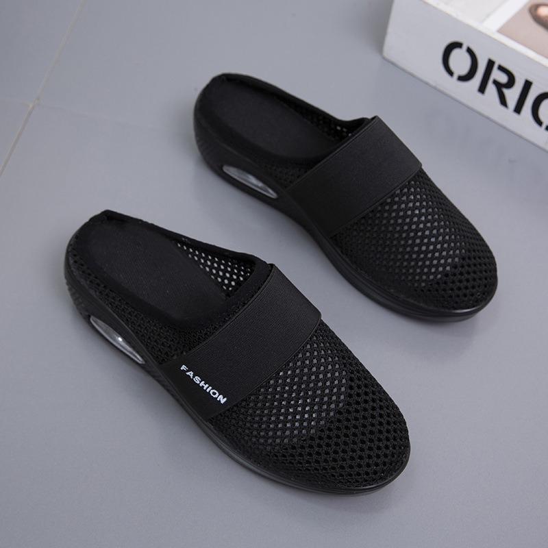 Schuhe Sommer große Größe Taschenkopf Halbschuhe Damen Mesh ohne Absatz Ein-Pedal Damenschuhe flache Schuhe