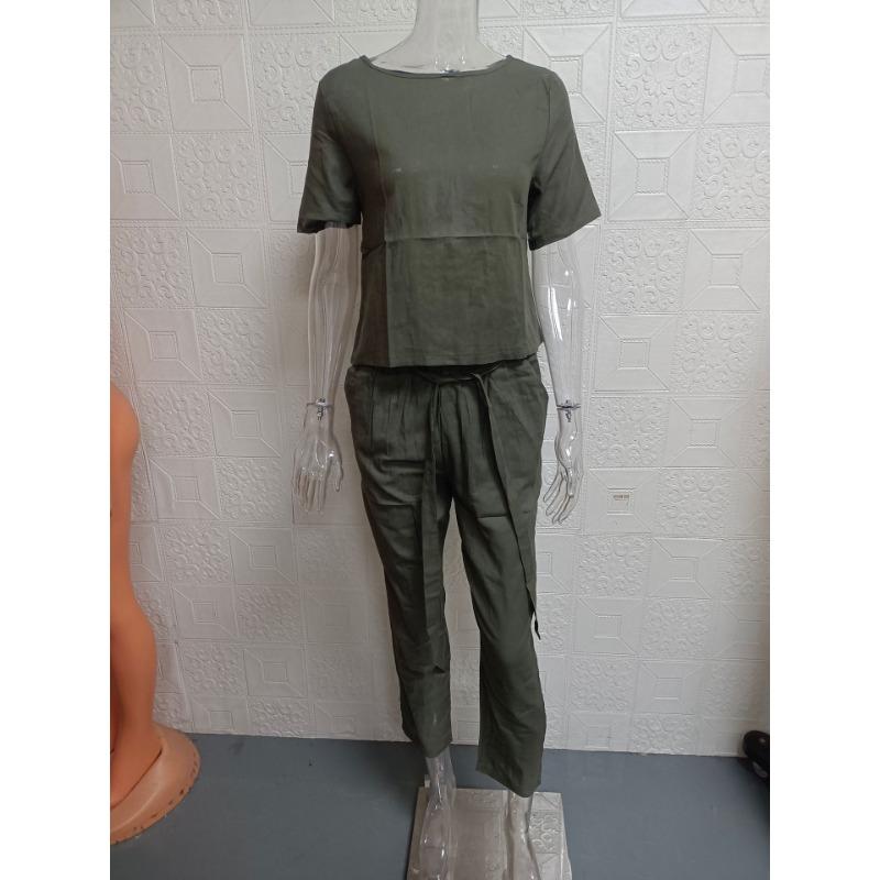 Large Size Women's Solid Color Retro Pants Suit Cotton and Linen Casual Long Sleeve Loose Cotton Suit