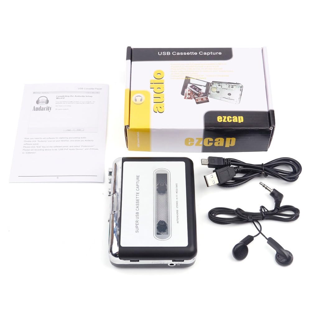 Cassette Tape Tape To MP3 Battery USB Includes Earphones Digitizer, Converter, & Powered, Portable, 3.5mm (Silver)