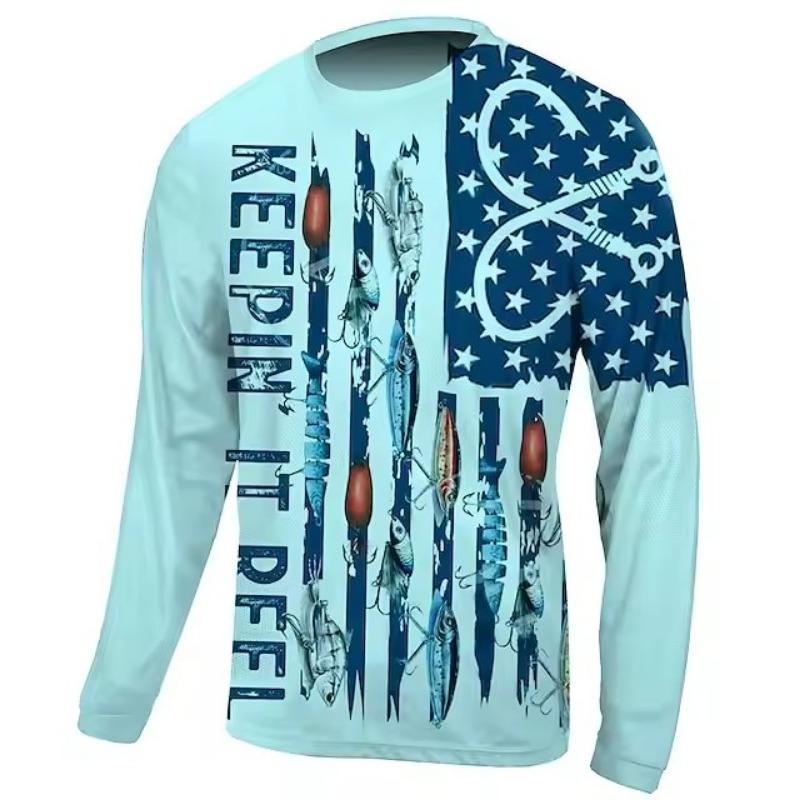 3D-Druck Herren Angelshirt Outdoor Langarm UV-Schutz Atmungsaktiv Schnelltrocknend Leicht Schweißableitend Tops Frühling Sommer Angeln
