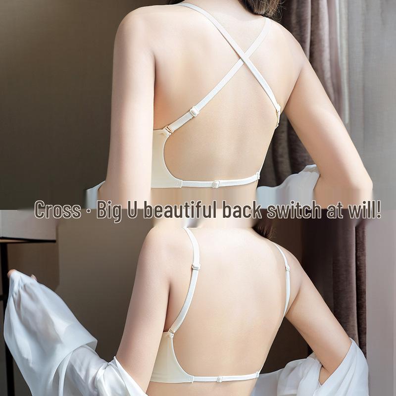 Thin Strap Crossover Backless Push-Up Bra for Small Busts - Seamless, Wirefree, Anti-Sagging, Thin Cup Bra for Women.