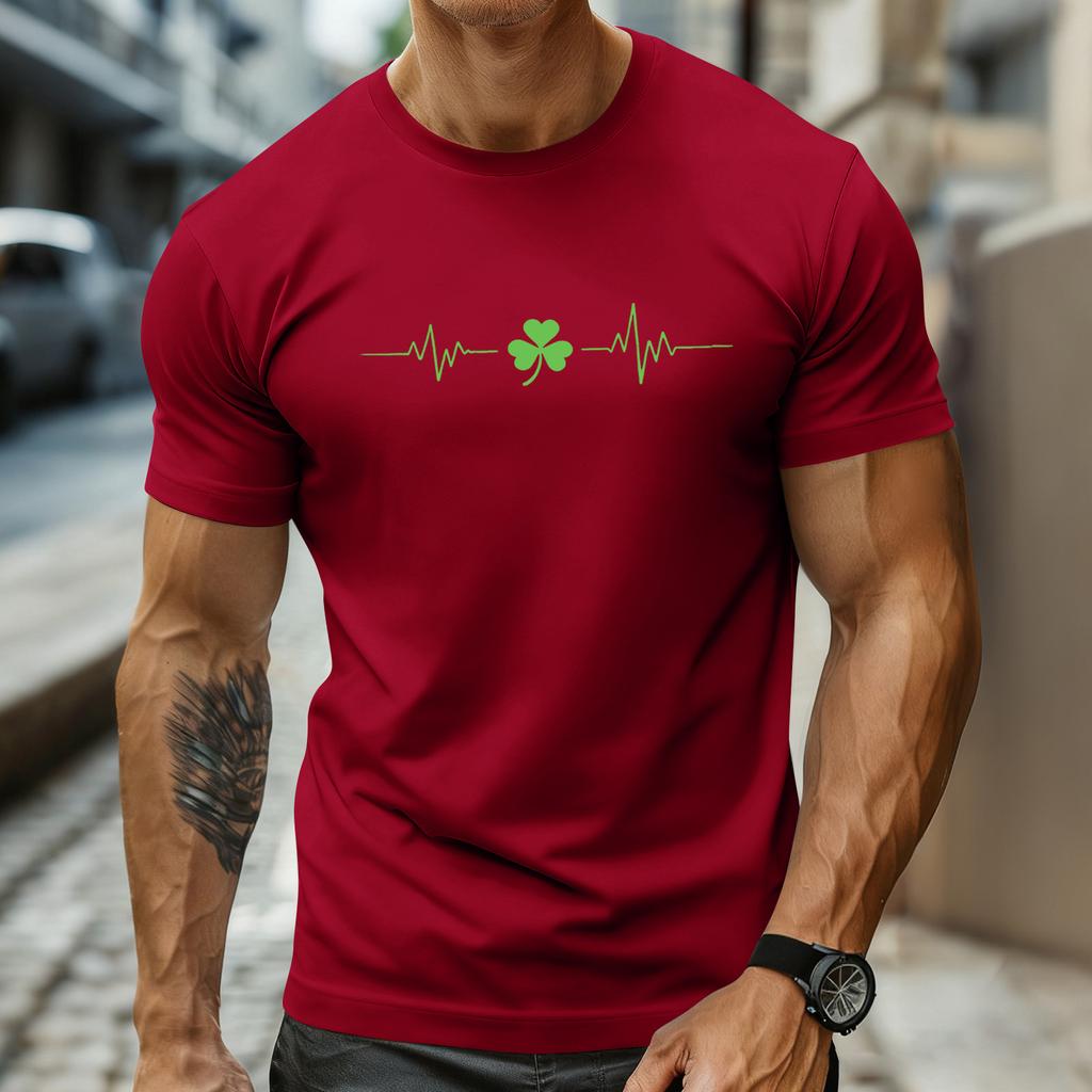 Haut à manches courtes et col rond à imprimé festif pour homme, haut de sport décontracté