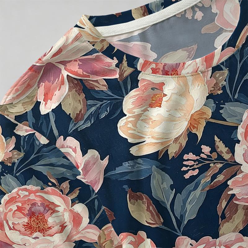 Elegant Floral Short Sleeve Tops Soft Fabric,Relaxed Fit for Daily Wear,Casual Vacations & Light Sports