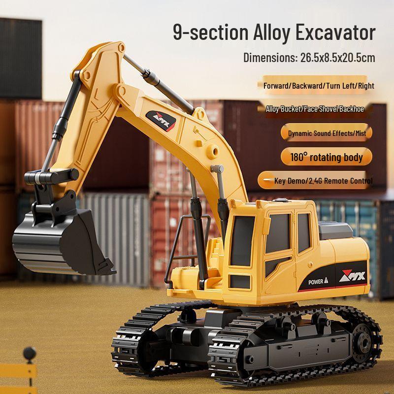 Remote Control Alloy Bulldozer Excavator Toy with Spray Function for Kids