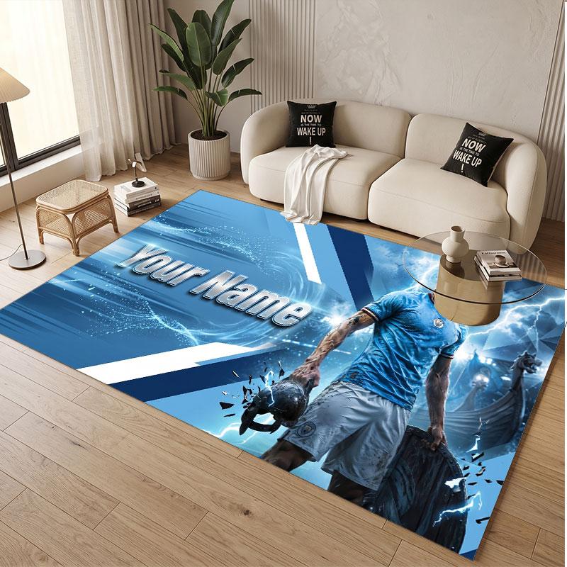Custom Rug Erling Haaland Pattern Print Name Text Soft Non‑Slip Floor Carpet for Home Indoor Decoration
