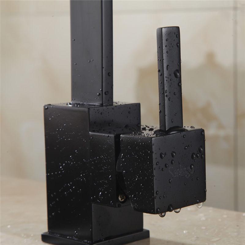 Kuchyňské baterie Mosazná kuchyňská dřezová vodovodní baterie 360 Otočná otočná baterie Směšovací baterie Jednodržáková Jednootvorová Černá směšovací baterie 7115