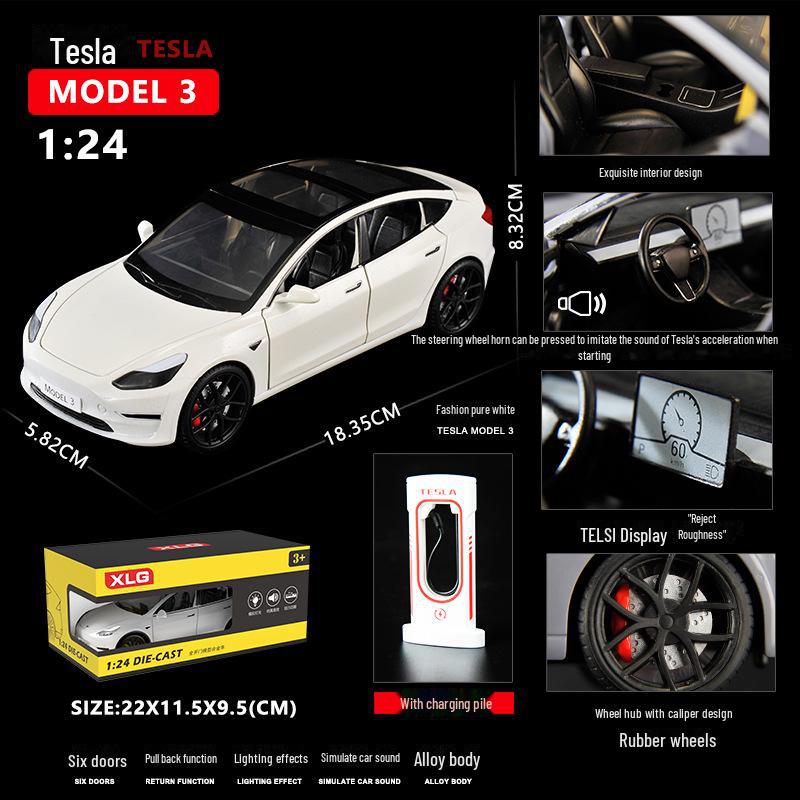1:24 Tesla Model 3 Alloy Toy Car with Sound, Light, and Openable Doors