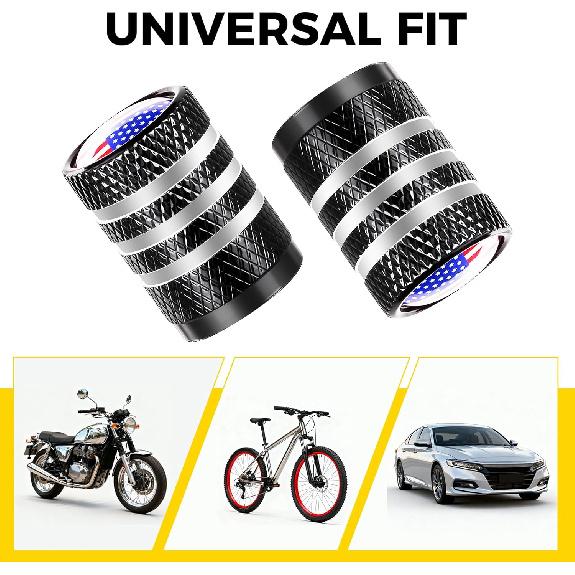 Tire Valve Stem Caps - (5 Pack), Metal Valve Stem Caps with Plastic Liner Corrosion Resistant, n Flag Tire Air Caps for Cars Trucks Suvs Motorcycles