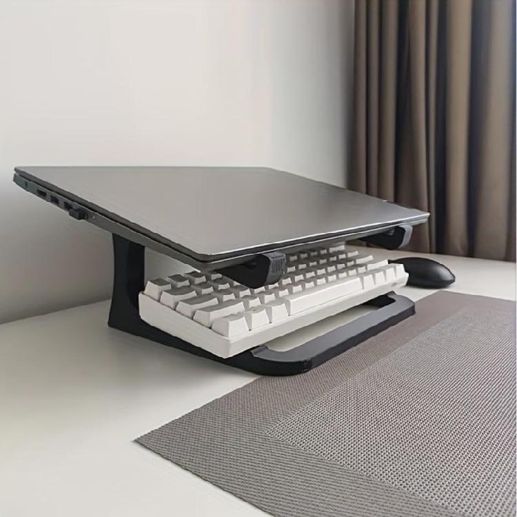 Portable Double Level Laptop Holder With Sturdy Plastic Construction For Home Or Office Double Layer Notebook Stand