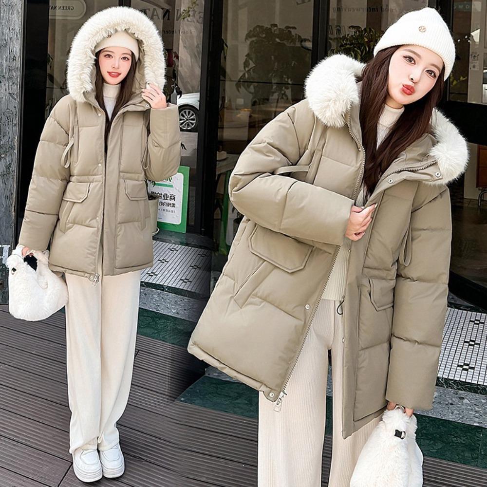 Winter new European goods large fur collar down cotton clothes medium and long waist thin women's warm jacket