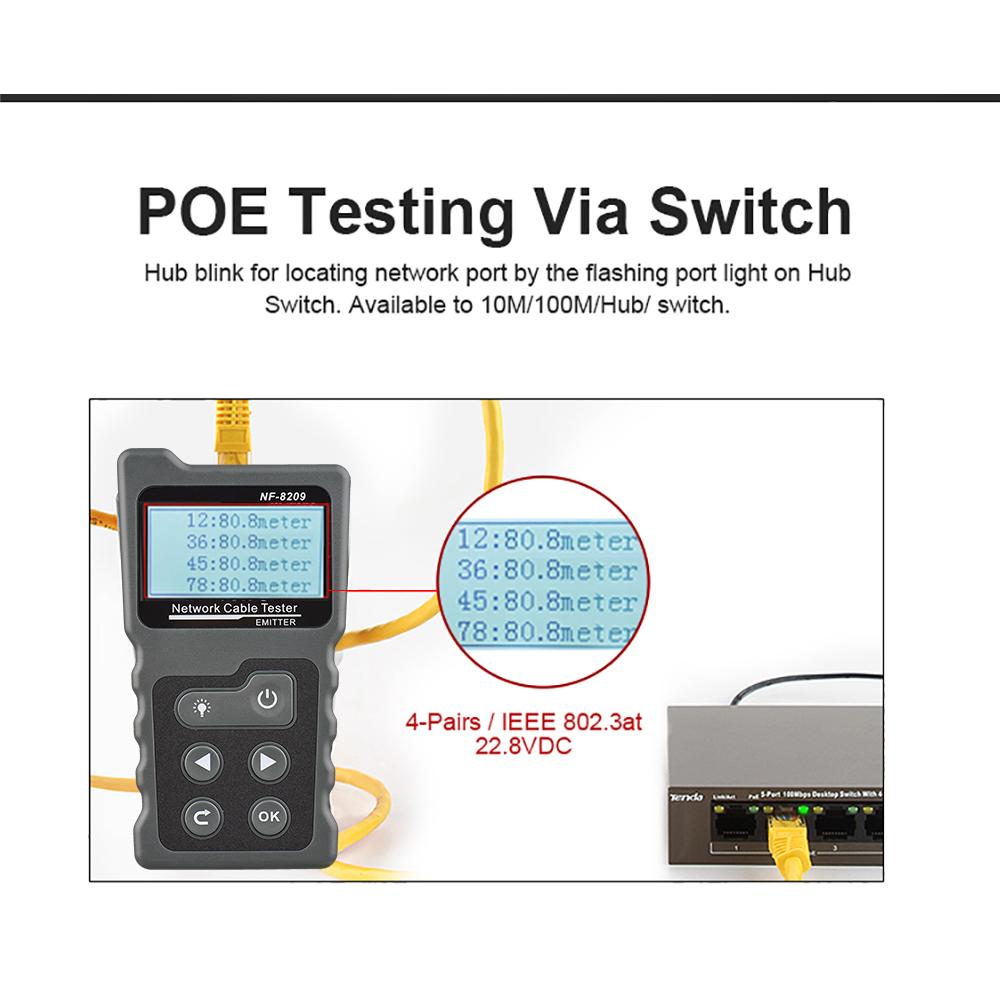 NF-8209 Tester de Cablu Multifuncțional LCD Tester Cablu de Rețea Localizator de Fire Verificator PoE Tester In-line Tensiune și Curent PoE