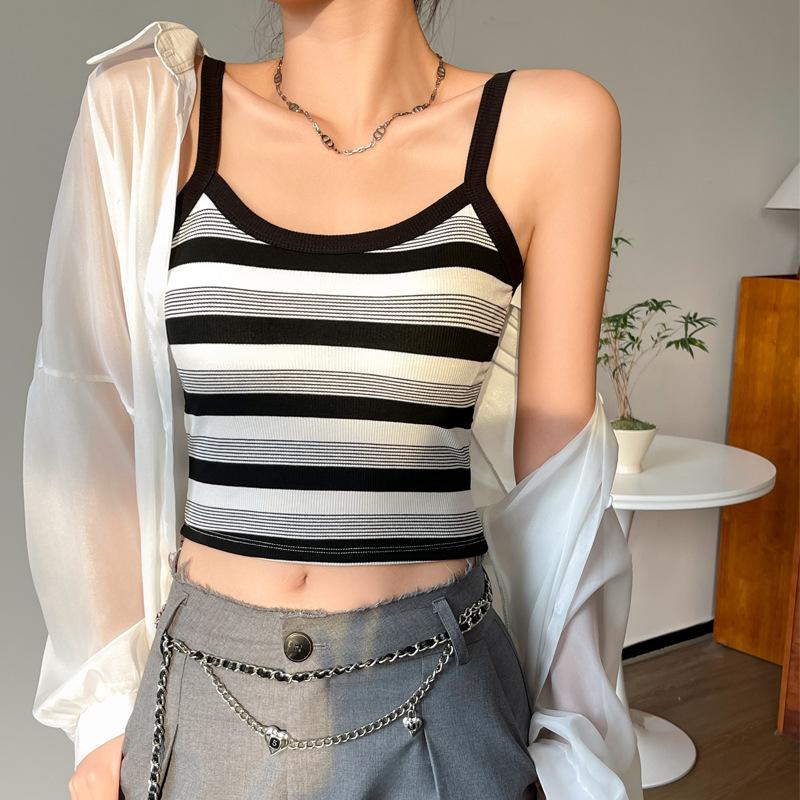 Modal Striped Camisole Women's All-in-one Spring and Summer Sexy Slim Hot Girl Beautiful Back Top with Breast Pads