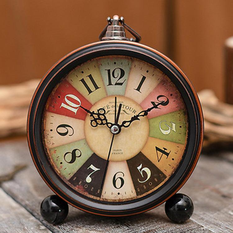 Retro European Style Pastoral Creative Alarm Clock Lazy Silent Student Alarm Clock Simple Bedside Small Alarm Clock Seat Table Clock