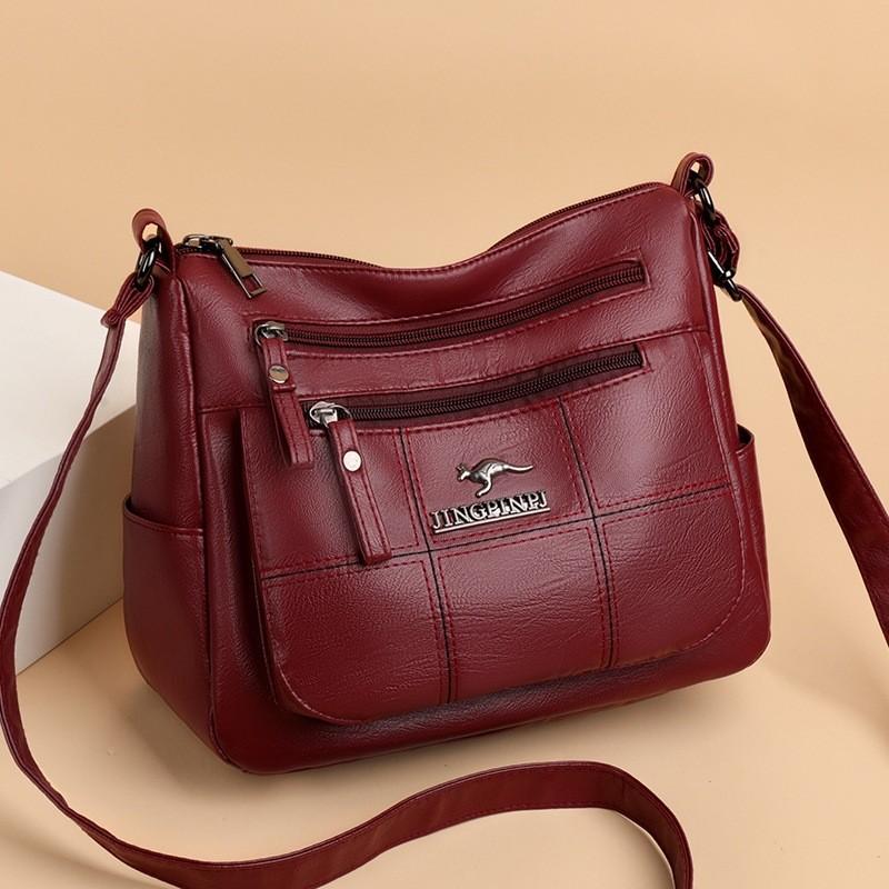 Pu Leather Retro Crossbody Bag For Middleaged Women With Zipper Closure And Stitching Details