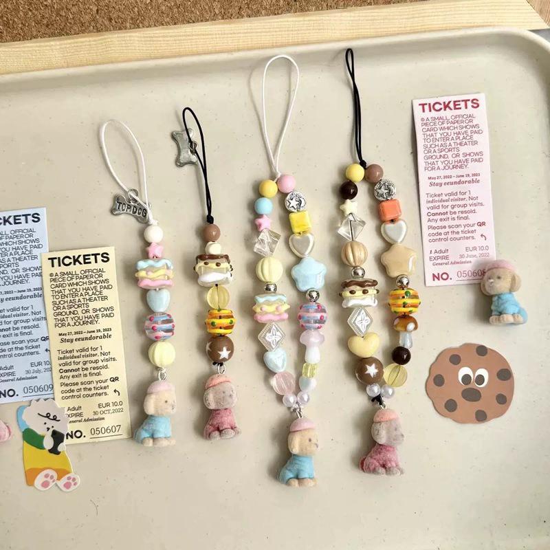 

Cute Flocked Puppy Beaded Charm Camera Chain for Phone Bags
