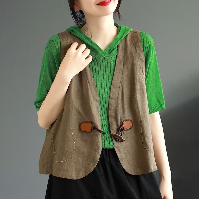 Cotton Vest for Women Linen Sleeveless Vintage Denim Vest Oversize Prints Versatile Casual Buttons Vest