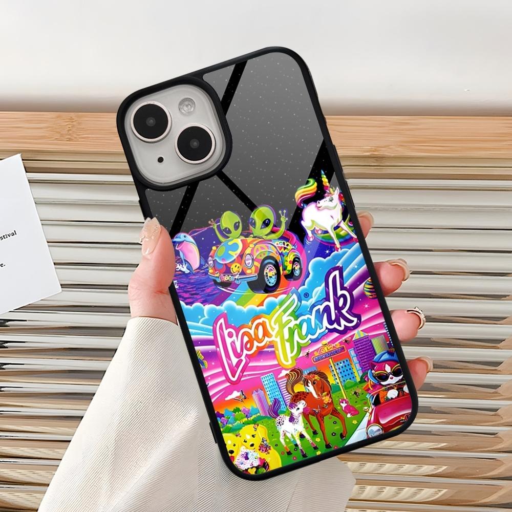 Lisa Frank Tiger Horse Dog Cat Phone Case For Iphone 16 Pro 15 Pro Max 14 12 11 13 Mini 8 7 Plus X Xs XR PC+TPU Design Cover