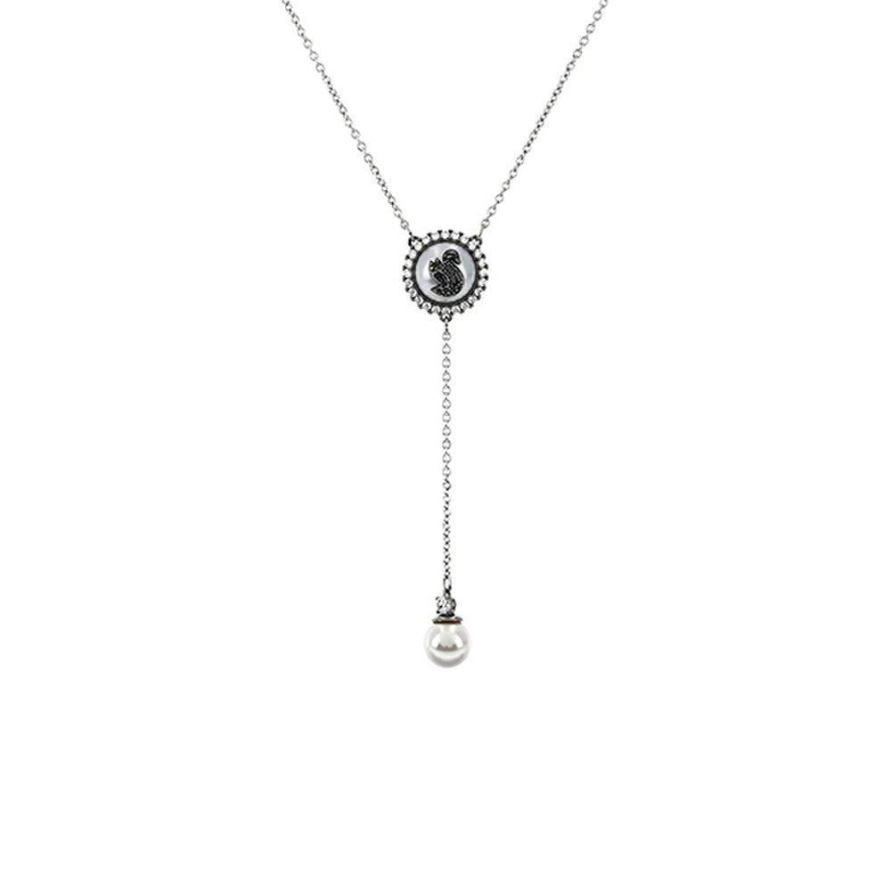 Swarovski 5681403 Swan Gray Pearl Y Necklace