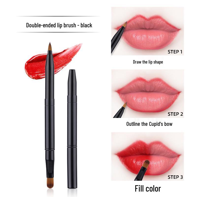 Double-Ended Retractable Lip Brush with Cap – Portable Metal Lip Liner and Lipstick Brush