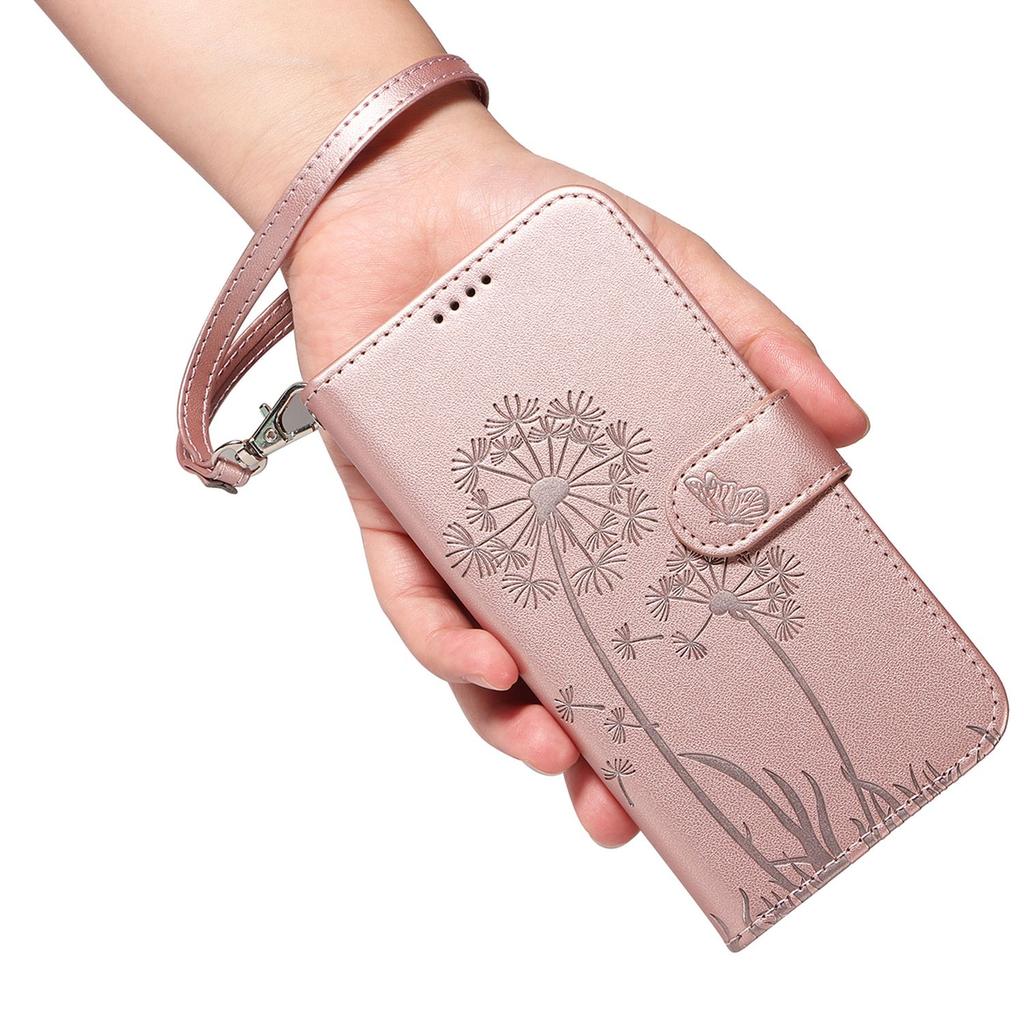 Leather Wallet Flip Case For OPPO A57S A77 A15 A15S A16 A16S A54S A17 A96 4G 5G Dandelion Embossed Design, Card Slots, Wrist Strap