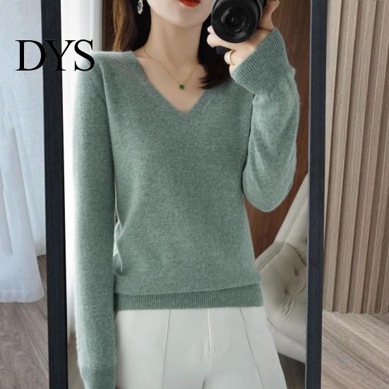 Elastic Women Top Sweater V-Neck Long Sleeve Solid Color Knit Cozy V-neck Tops Regular Fit Jumper Knitwear
