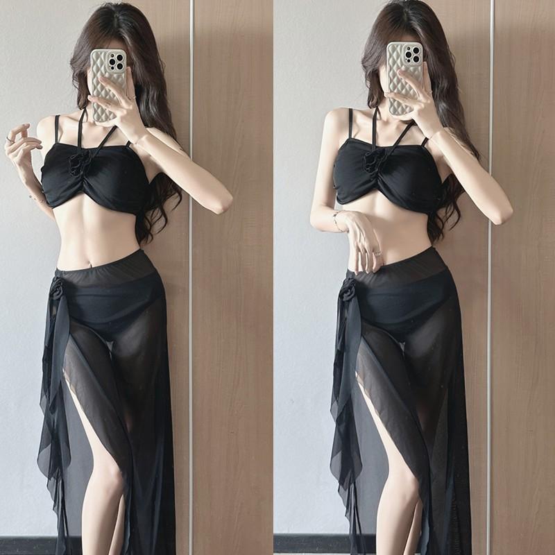 Thailand Ginger Yellow Niche Split Flower Bikini Island Vacation Slimming Hot Three-piece Swimsuit Women