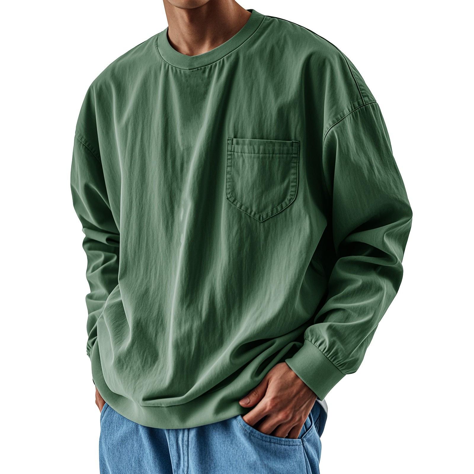 

Мужские футболки с длинным рукавом, классические свитера с круглым вырезом, повседневные потертые топы XXL зелёный