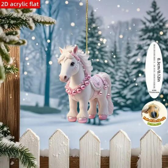 Horse Ornament 2D Acrylic Horse Car Rearview Charm Flat Christmas Tree Pendant Auto Interior Hanging Decoration for Women Girl