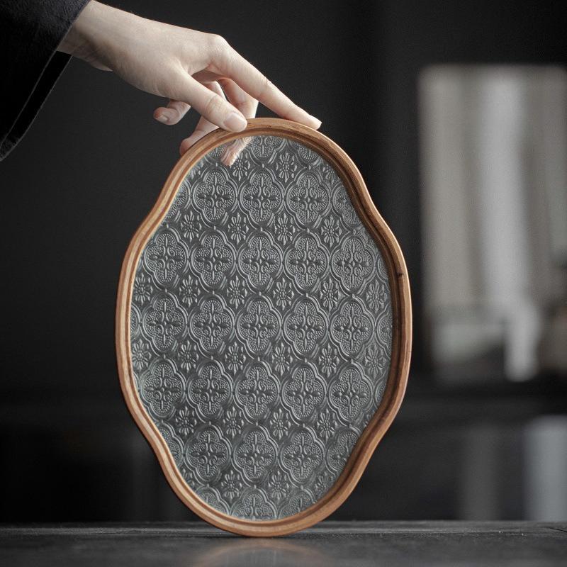 Retro Storage Tray Glass Coffe Tea Cup Perfume Trays Snack Nuts Sweets Food Plate Home Storage Organization Decorative Tray