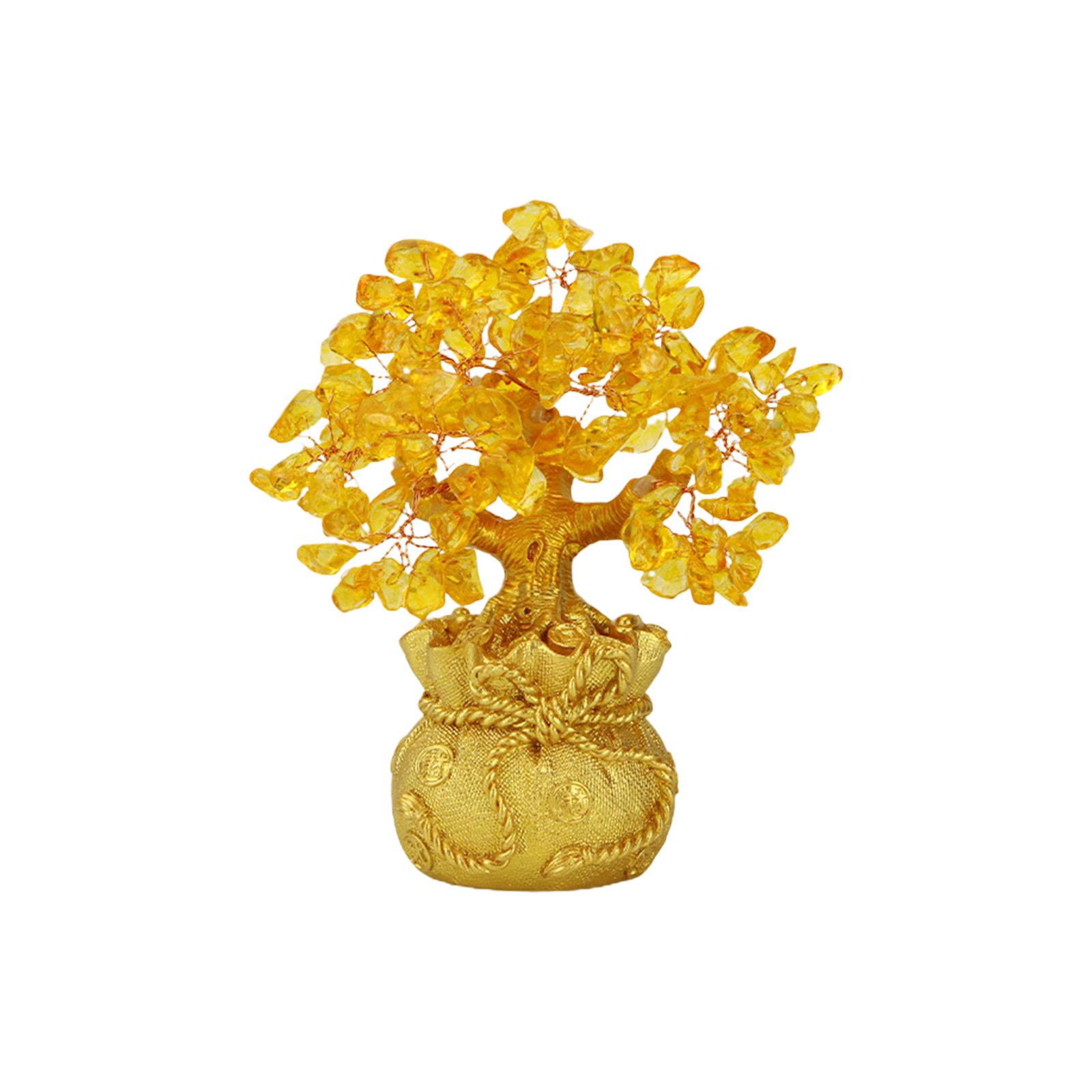 Yellow Crystal Money Tree Fortune Tree Lucky-Tree Desktop Ornament for Living Room Study Desk Office Conference Room S