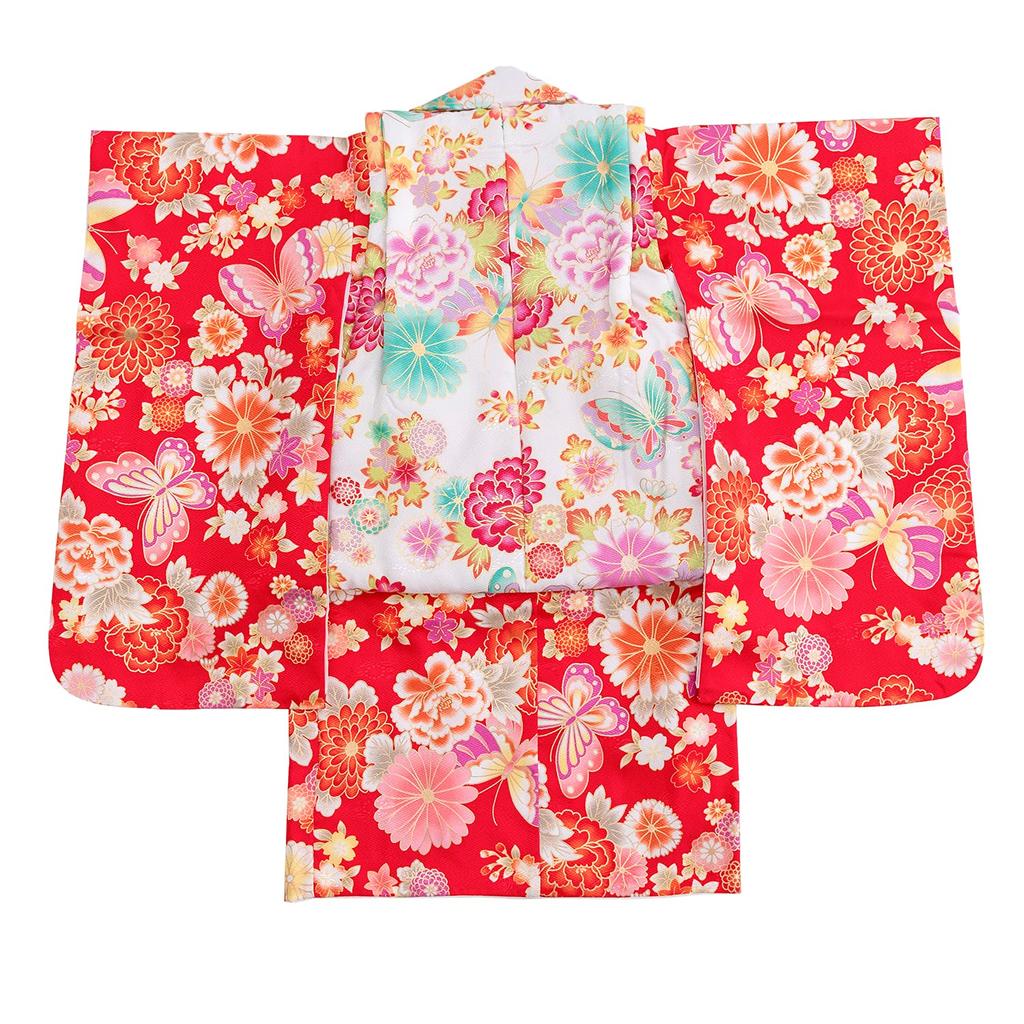 Kimono Set for Set Patterned Nagajuban Hair Drawstring Zori Waist and Tabi Scarlet Flower with Dancing [KYOETSU] Shichi-Go-San Ceremony, 3-Year-Old