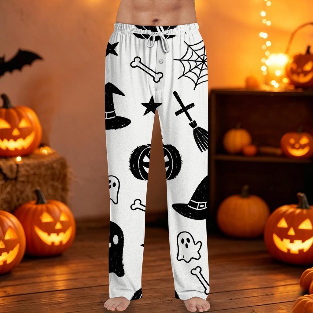 Men's Halloween Print Drawstring Lounge Pants Casual Sleepwear Pants Lightweight Comfortable Fit for Relaxing At Home or Sleep