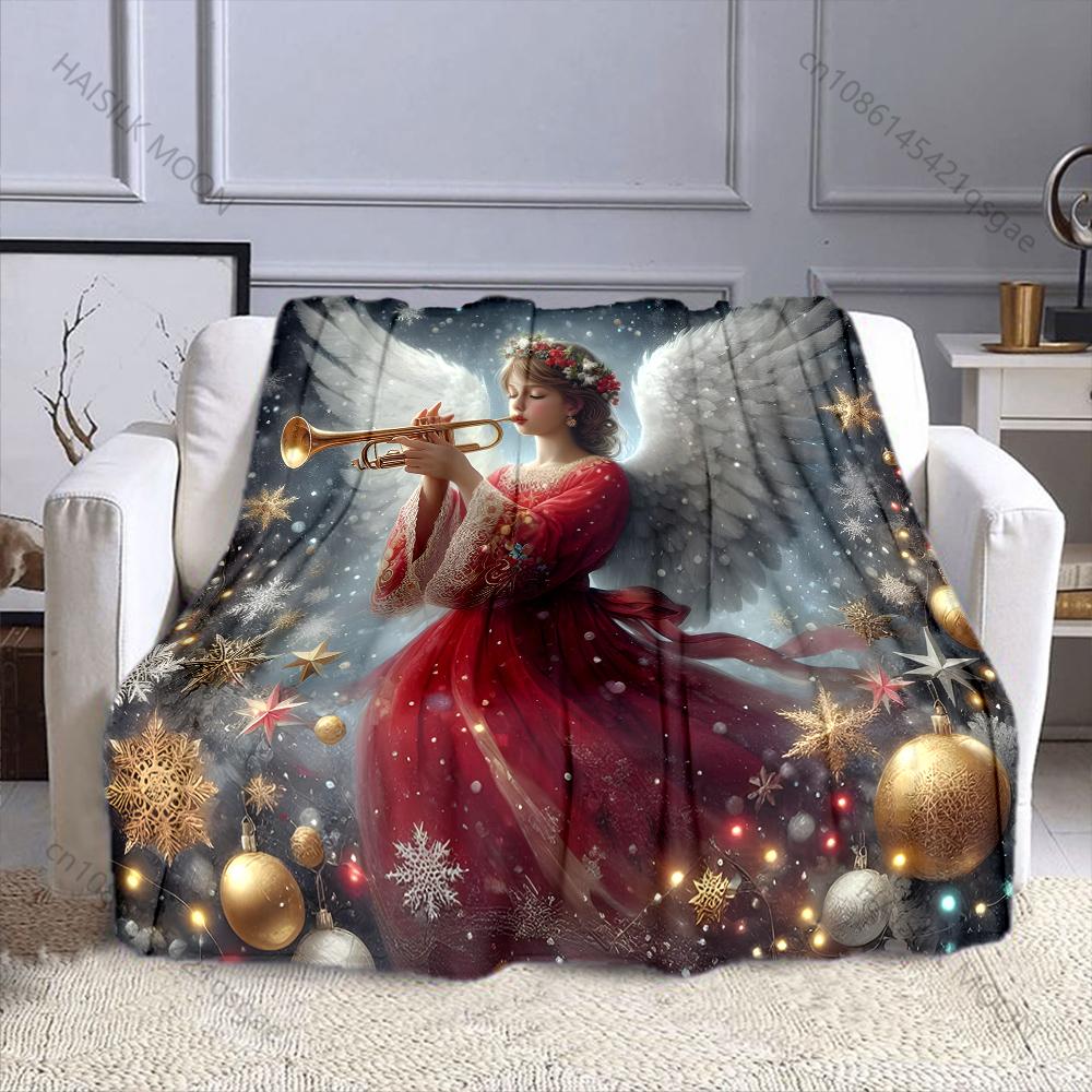 Multi-Sizes Christmas Angel Print Blanket Soft and Warm for Bed Sofa Outdoor Travel Cover Blanket Holiday Luxury Gifts