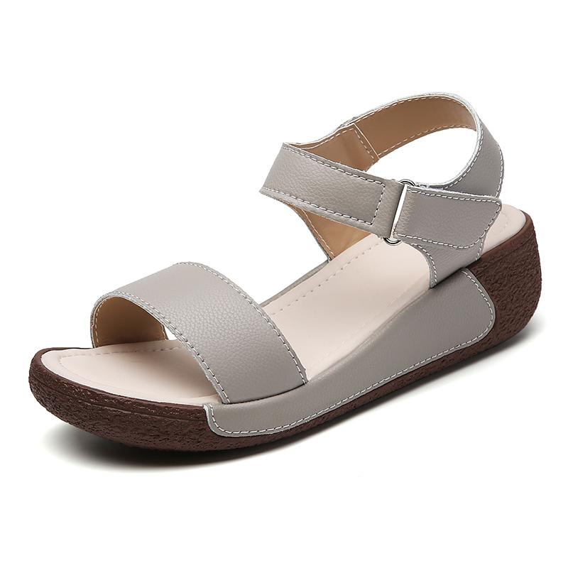 Women s Sandals Genuine Leather Velcro Strap Thick Sole Sandals for Outdoor Office Traveal Holiday Seaside Beach Mother Sandals 35 серый 2950₽