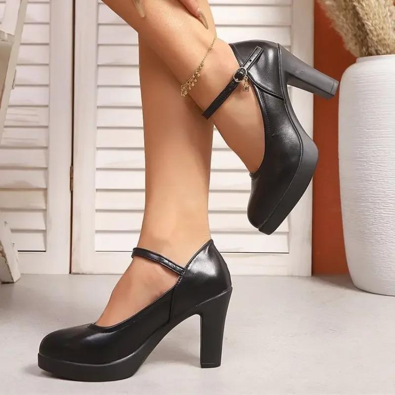 Mary Jane High Heels Women's Shoes Buckle Strap Thick Heel Spring Summer New Style Retro Slip-On Casual Shoes for Adults