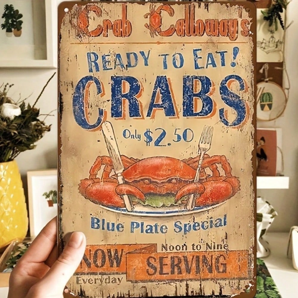

Vintage Crab Metal Wall Sign Kitchen Decor