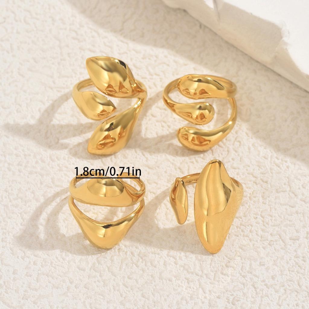2025 New Jewelry Niche Twisted Geometric Line Design Ring Set Versatile Open Ring