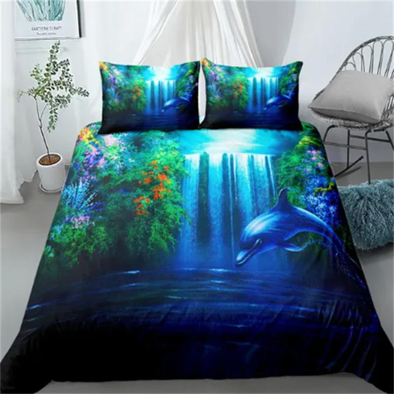 Gorące Zestawy Pościeli Delfin Anime Morze HD Narzuta Delfin dla Nastolatek Dziewcząt Moda Twin Single Queen King Pełny Rozmiar Poszwa na Kołdrę