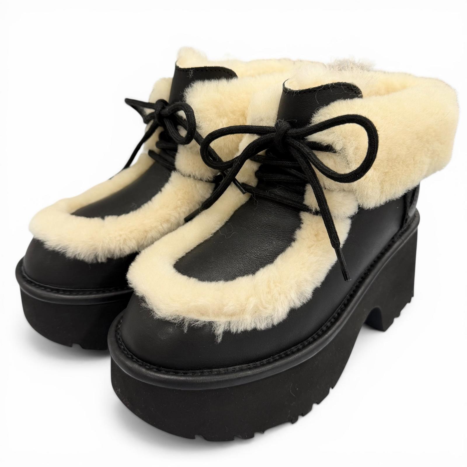 Идеальные короткие ботинки UGG ESMEE LEATHER LACE UP черная кожа Женские 24 1176110 Б/у