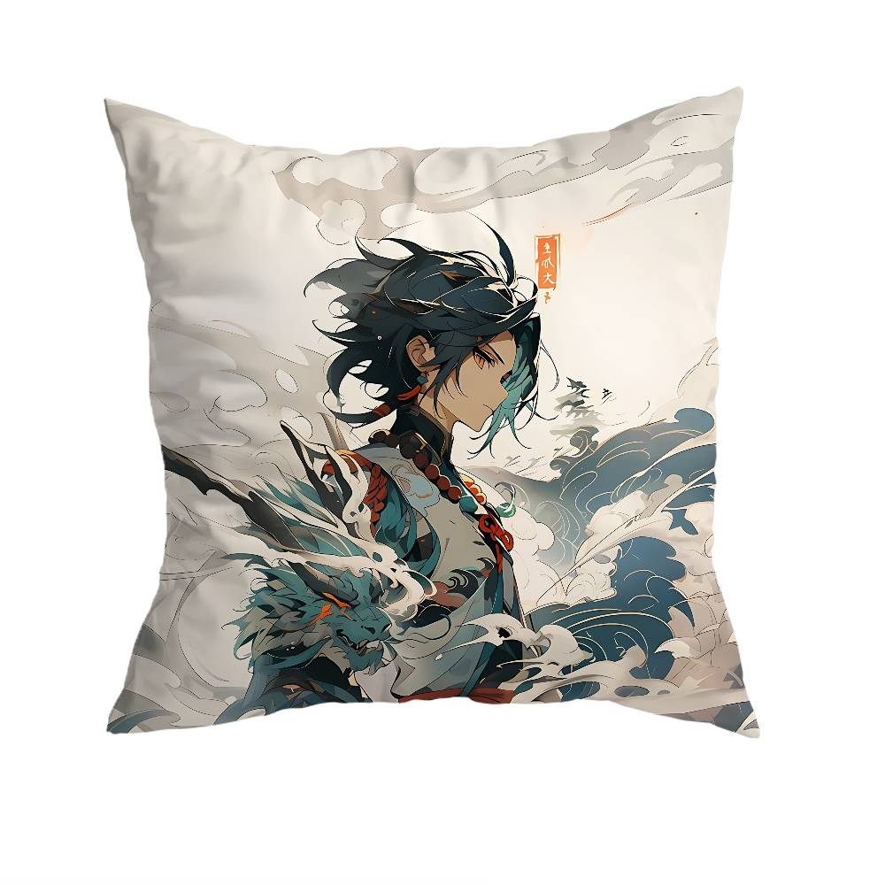 GGenshin Impact Xiao Pillow Case Sofa Living Room Bedroom Headboard Backrest Cushion Square Cushion Nap Time