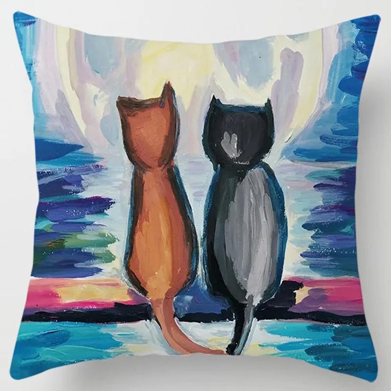 

Подушка серии с мультяшным котом, подарок для домашнего офиса, украшение для спальни, дивана, автомобиля, наволочка 66x66cm