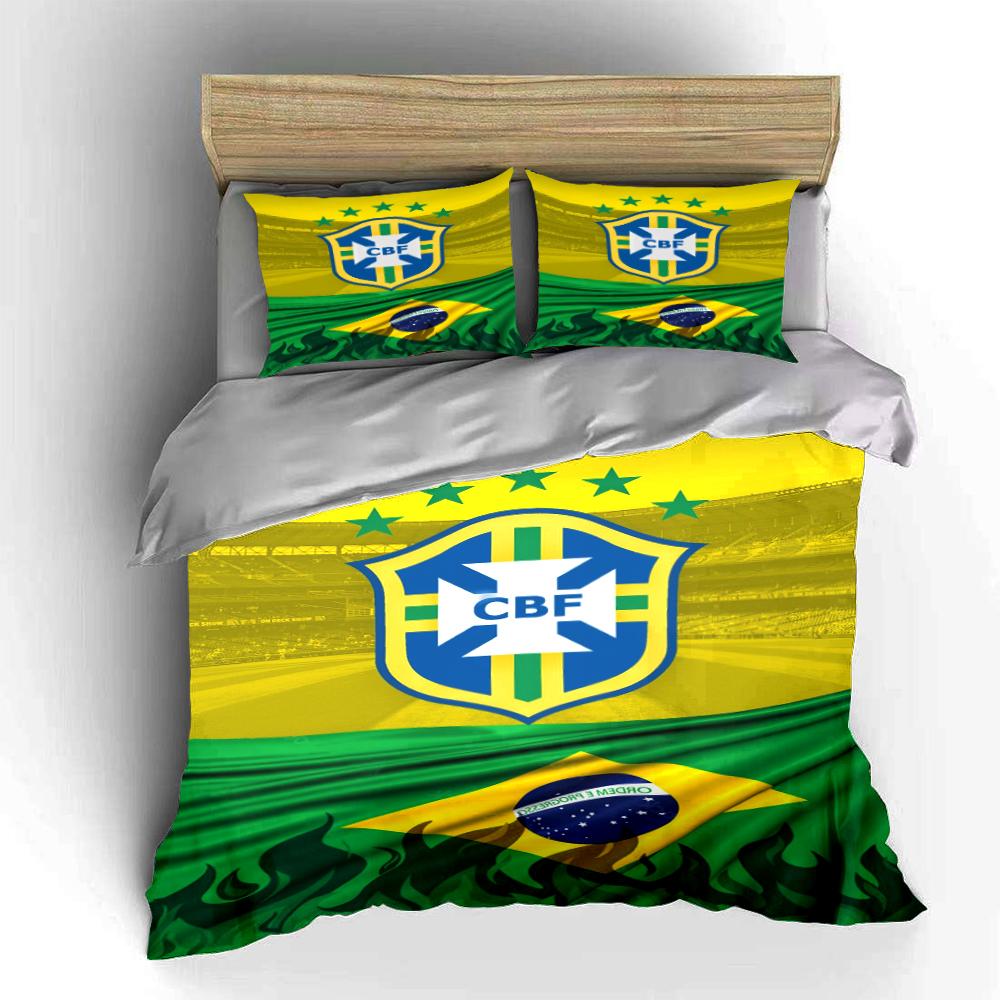 Set Biancheria da Letto Calcio Bandiera del Brasile Copripiumino Federe Arredamento per la Casa (1 * Copripiumino 2 * Federe, senza piumino)