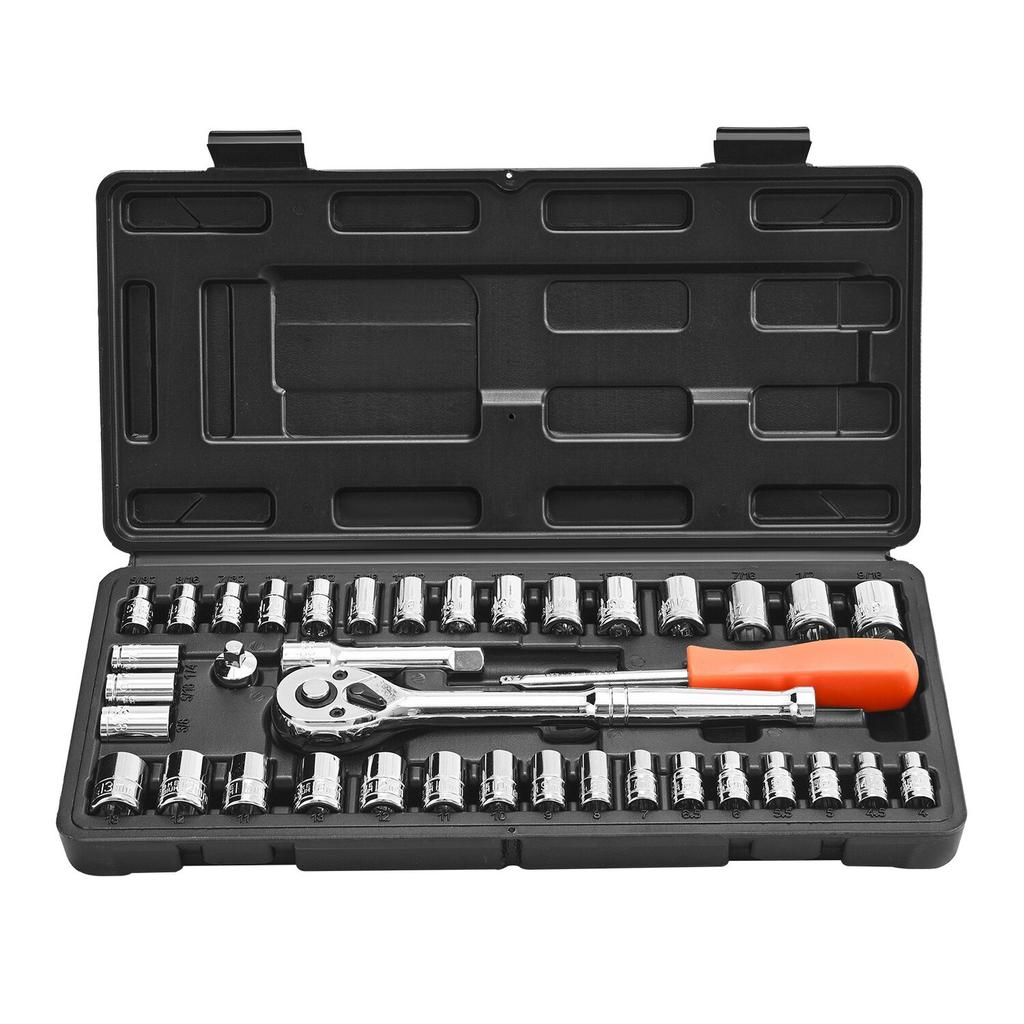 Socket Set, 39 Pieces, 9.5 & 6.4 mm Drive Socket and Ratchet Set, SAE and Metric Size, Mechanic Tool Kit with Ratchet Wrench, Accessories, Storage