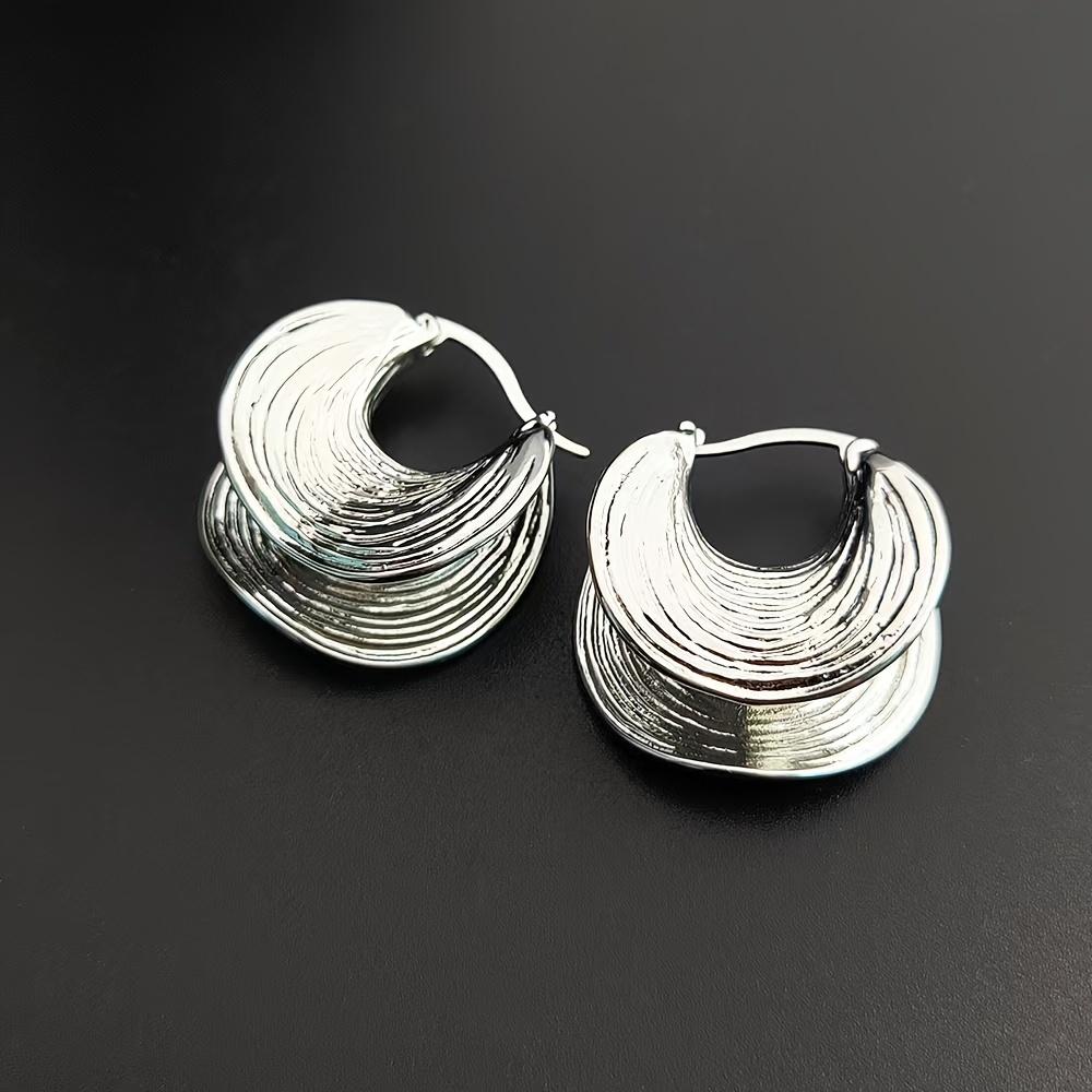 

1 Pair of Round Hoop Fan-Shaped Earrings, Unique Geometric Drop Dangle Studs for Women