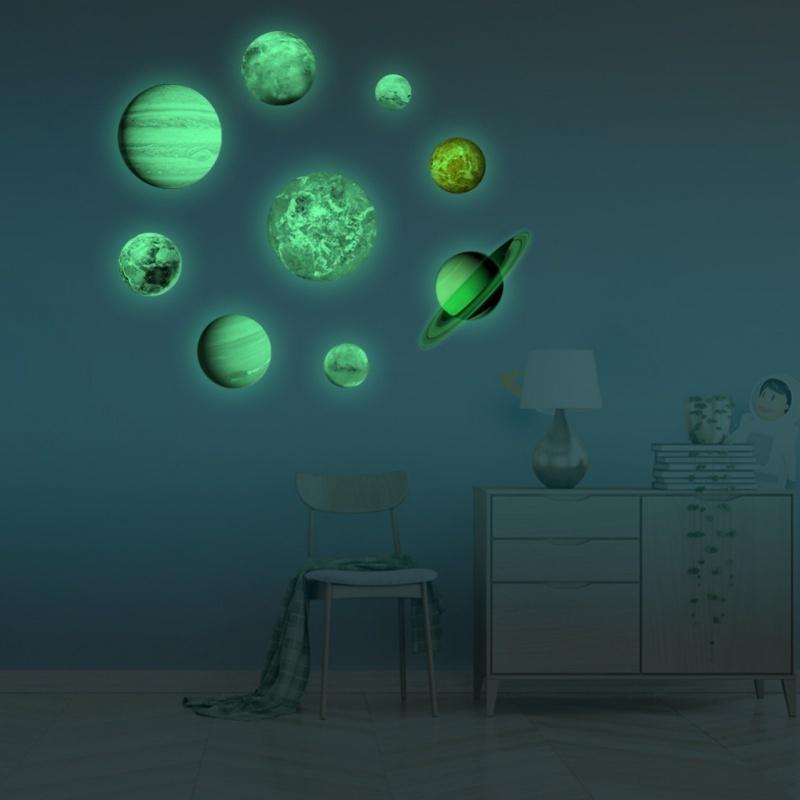 9pcs Removable Glow In the Dark Planets Wall Stickers Art Solar System Decals For Kids Bedroom