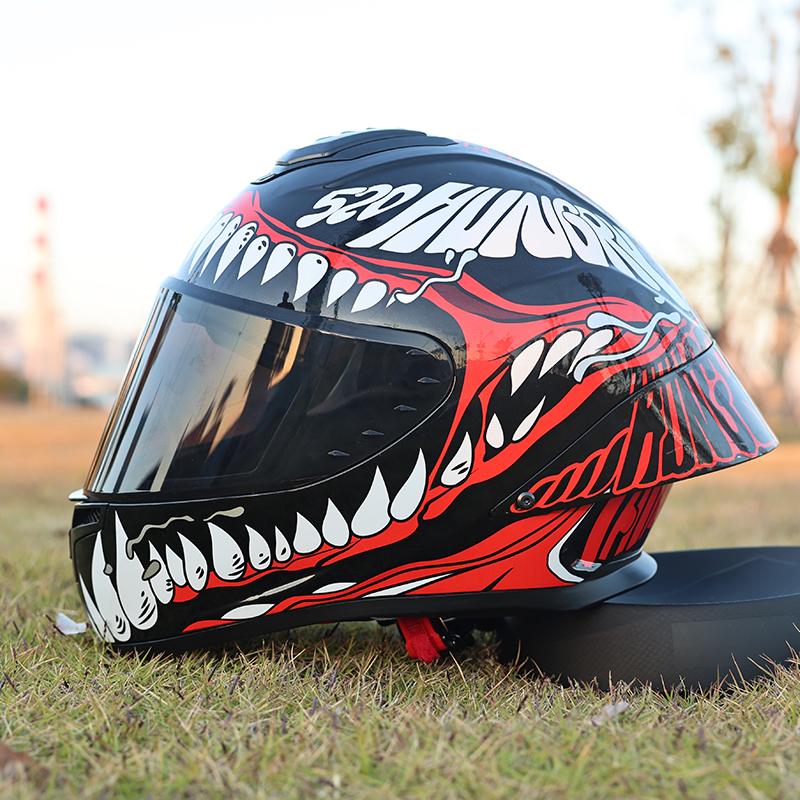 ORZ-Full Face Motorcycle Helmet Big Spoiler Design Unisex All Season DOT Standard ABS Lightweight Shockproof Bike Helmet